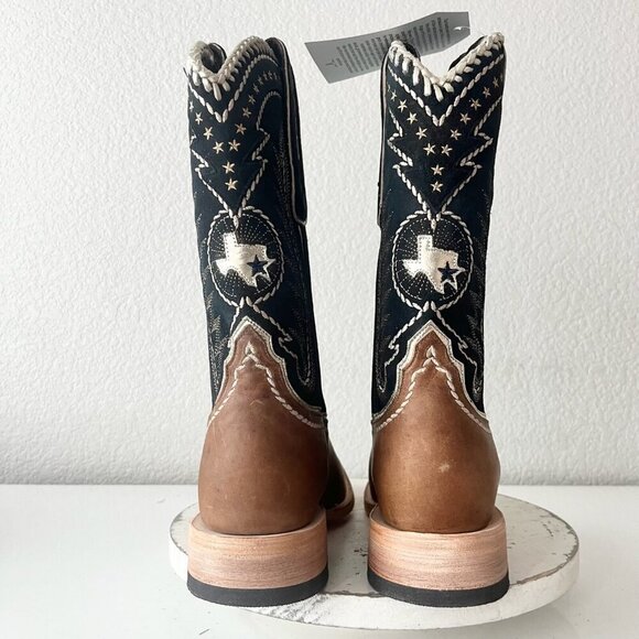 Lane RODEO HOUSTON Mens Cowboy Boots 9 Brown Leather Western Mid Calf Blunt Toe - Picture 3 of 9